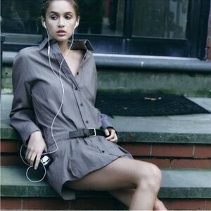 NWT ZARA WOMANS SHORT STRIPED JUMPSUIT ROMPER DRESS WITH BELT GREY SIZE M